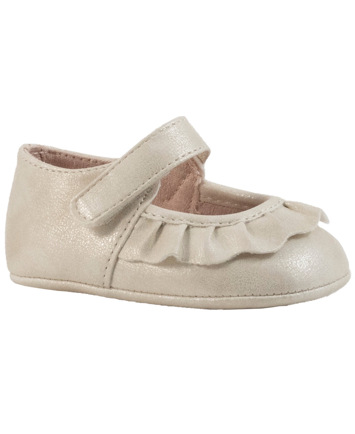 Shop Baby Deer Baby Girl Shimmer Pu Mary Jane With Pleated Scallop Overlay In Ivory