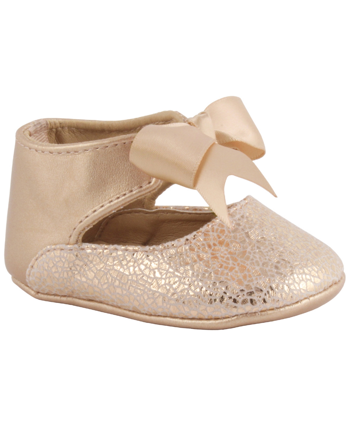 Baby Deer Baby Girl Metallic Foil Pu Ankle Strap Dress Shoe With Bow In Rose Gold