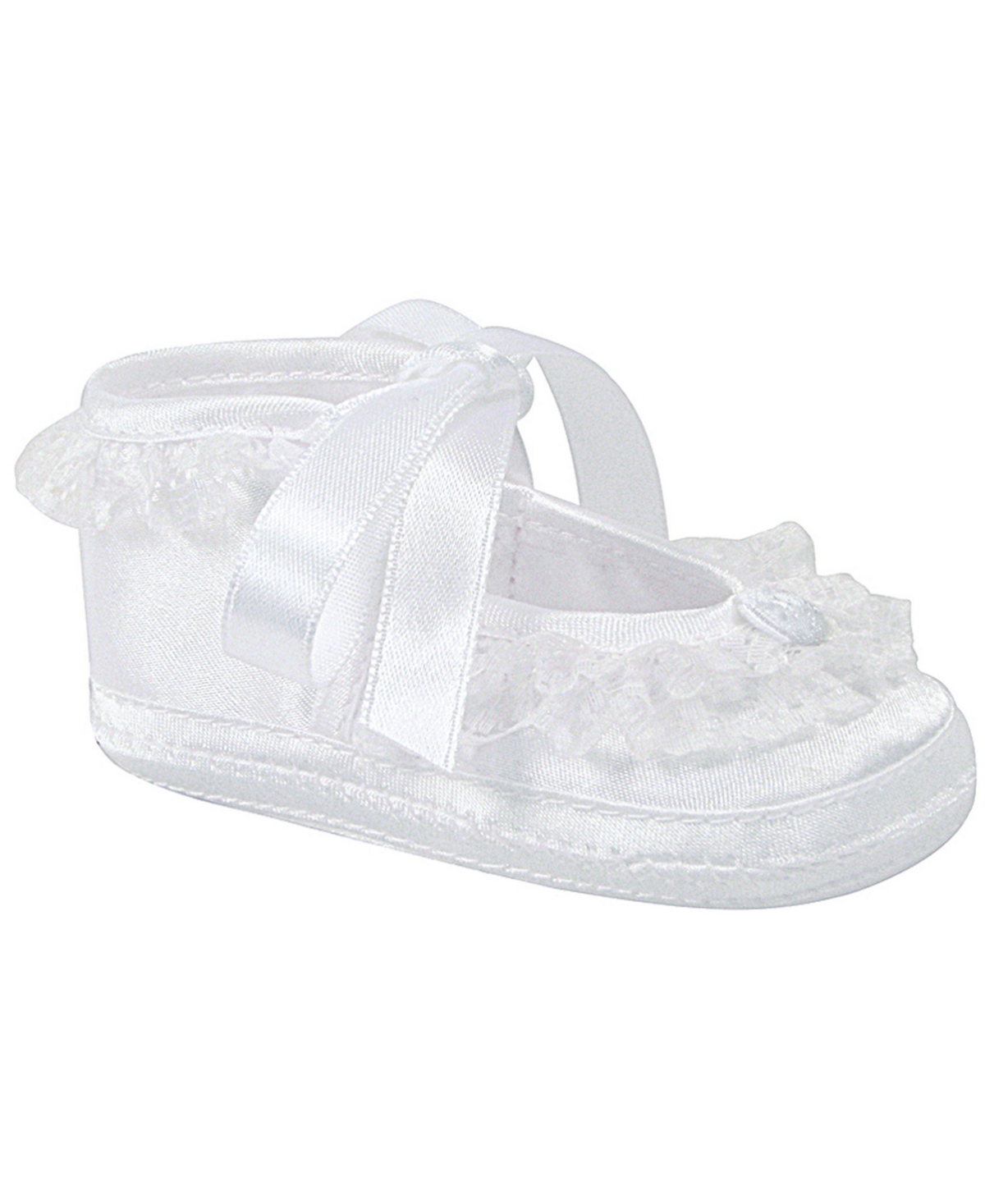 Baby Deer Baby Girl Satin Slipper With Lace Trim And Satin Tie In White