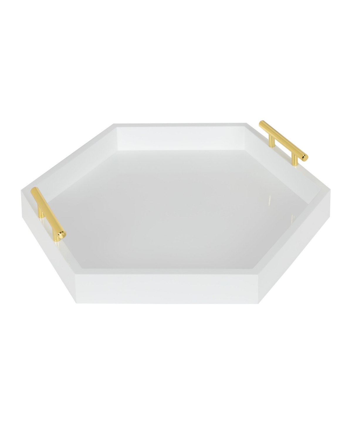 Kate And Laurel Lipton Hexagon Decorative Tray With Metal Handles In White