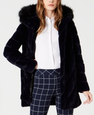 Calvin klein faux fur chevron coat online