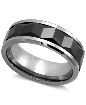 Men's Stainless Steel Ring, Black Ceramic Ridged Ring