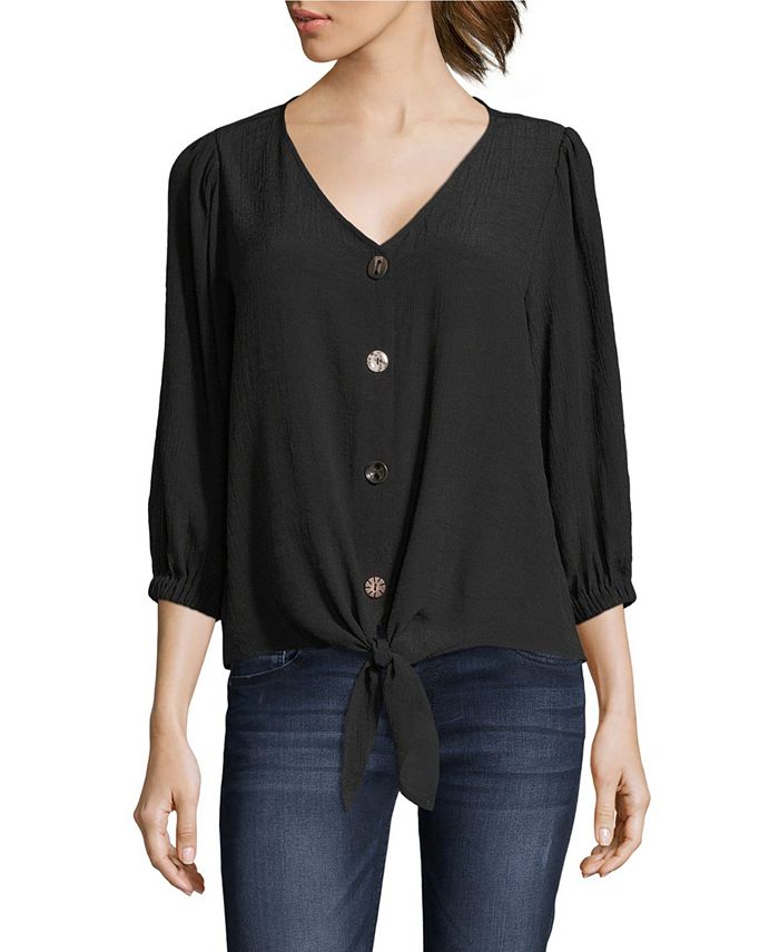 John Paul Richard Tie Front Blouse with Button Front - Macy's