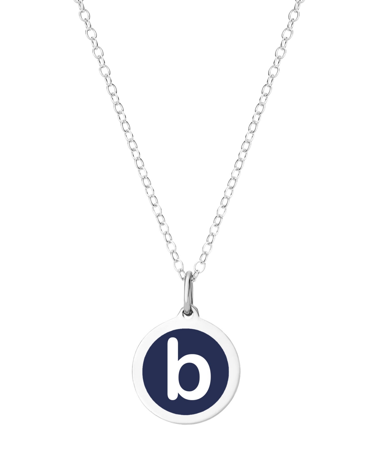 Auburn Jewelry Mini Initial Pendant Necklace in Sterling Silver and Navy Enamel, 16" + 2" Extender