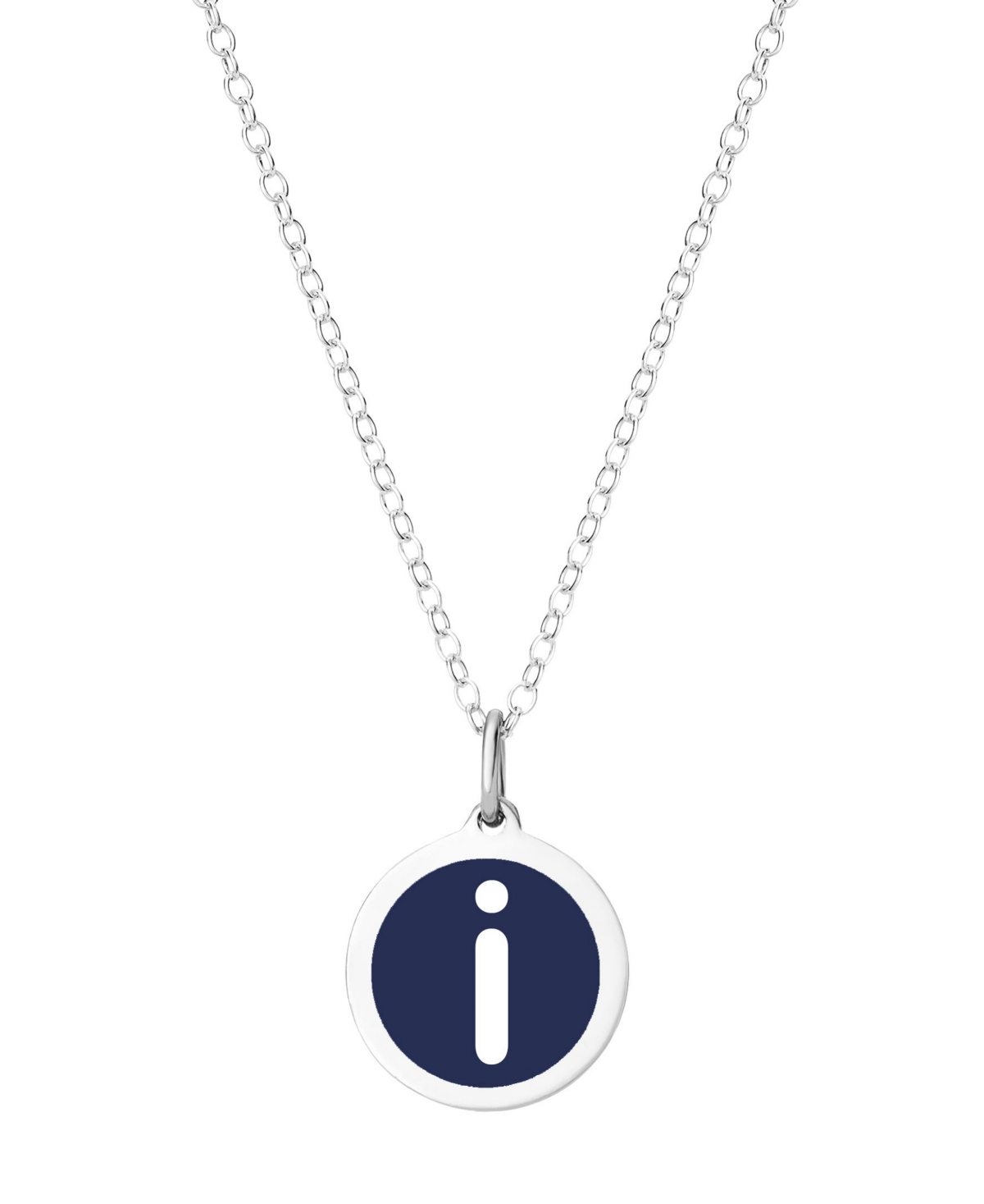 Mini Initial Pendant Necklace in Sterling Silver and Navy Enamel, 16" + 2" Extender - Navy-Y
