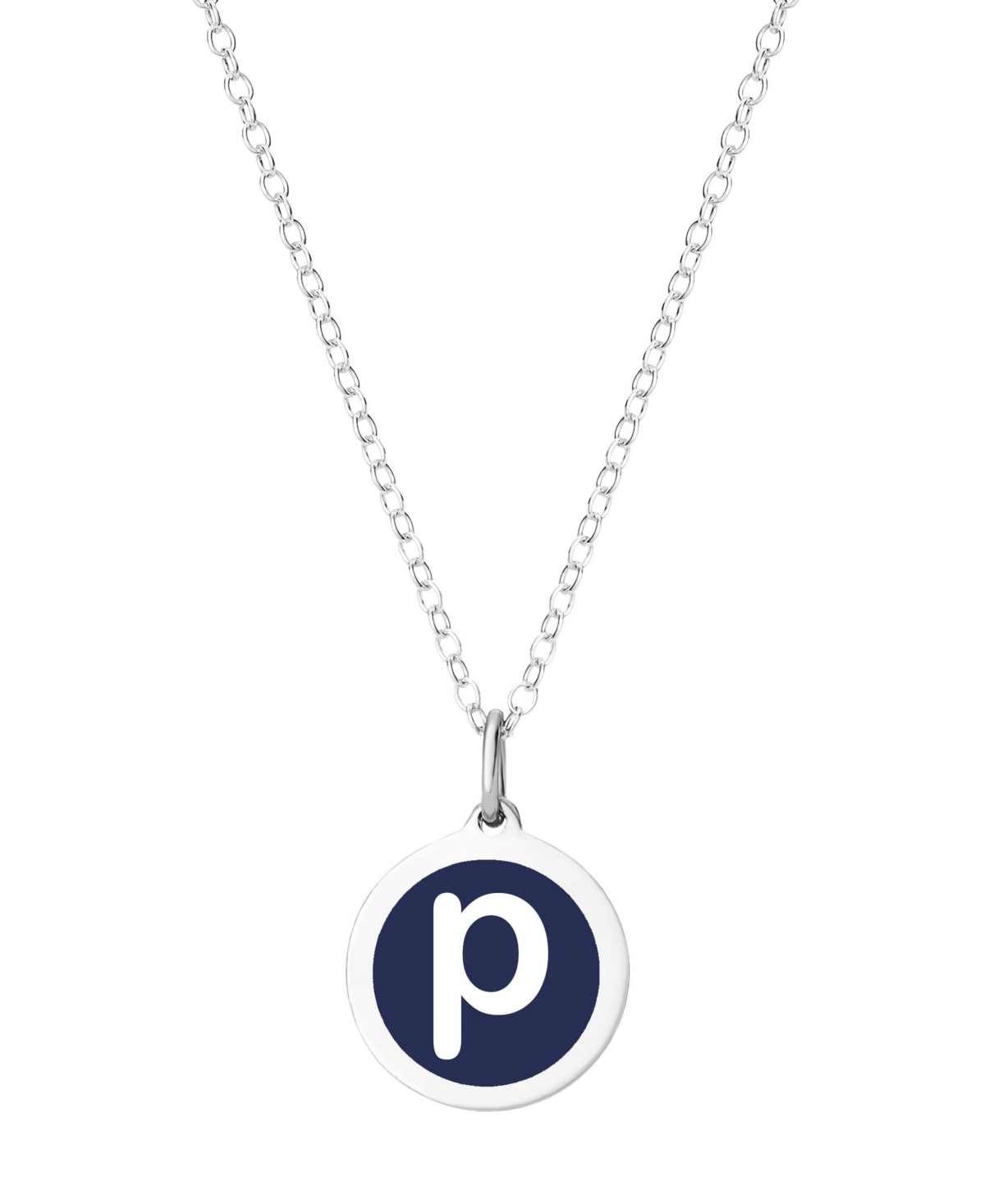 Mini Initial Pendant Necklace in Sterling Silver and Navy Enamel, 16" + 2" Extender - Navy-Y