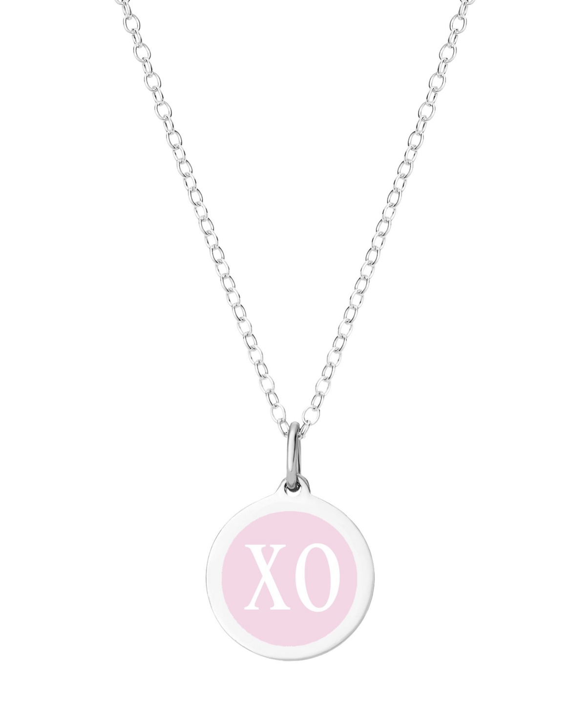 Mini Xo Pendant Necklace in Sterling Silver and Enamel, 16" + 2" Extender - Light Pink