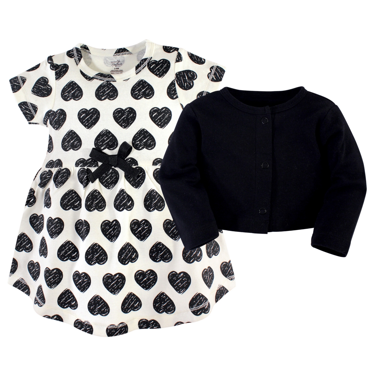 Touched by Nature Baby Girls Baby Organic Cotton Dress and Cardigan 2pc Set, Heart