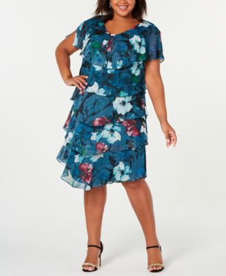 SL Fashions Plus Size Metallic Floral Tiered Dress - Macy's