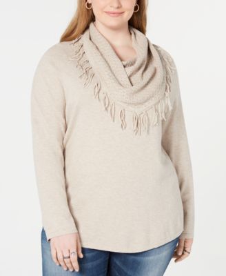 Style & Co - Plus Size Fringed Cowl-Neck Sweater