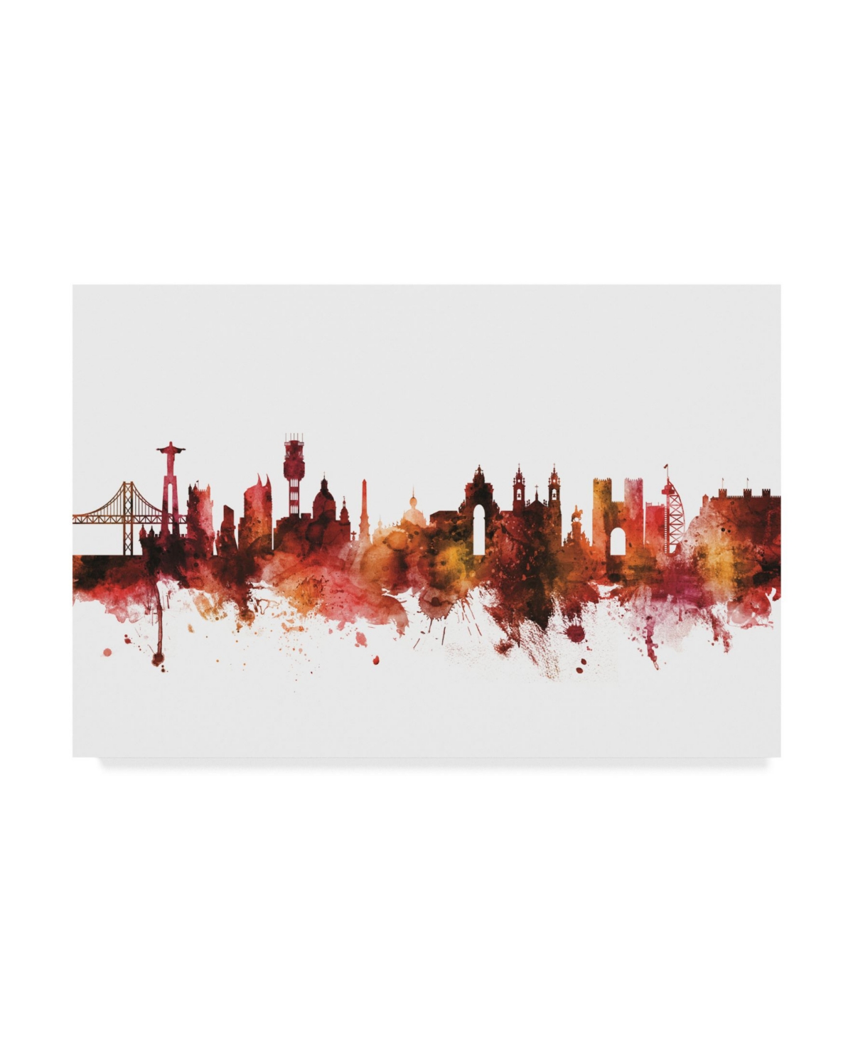 Michael Tompsett Lisbon Portugal Skyline Red Canvas Art - 15 x 20