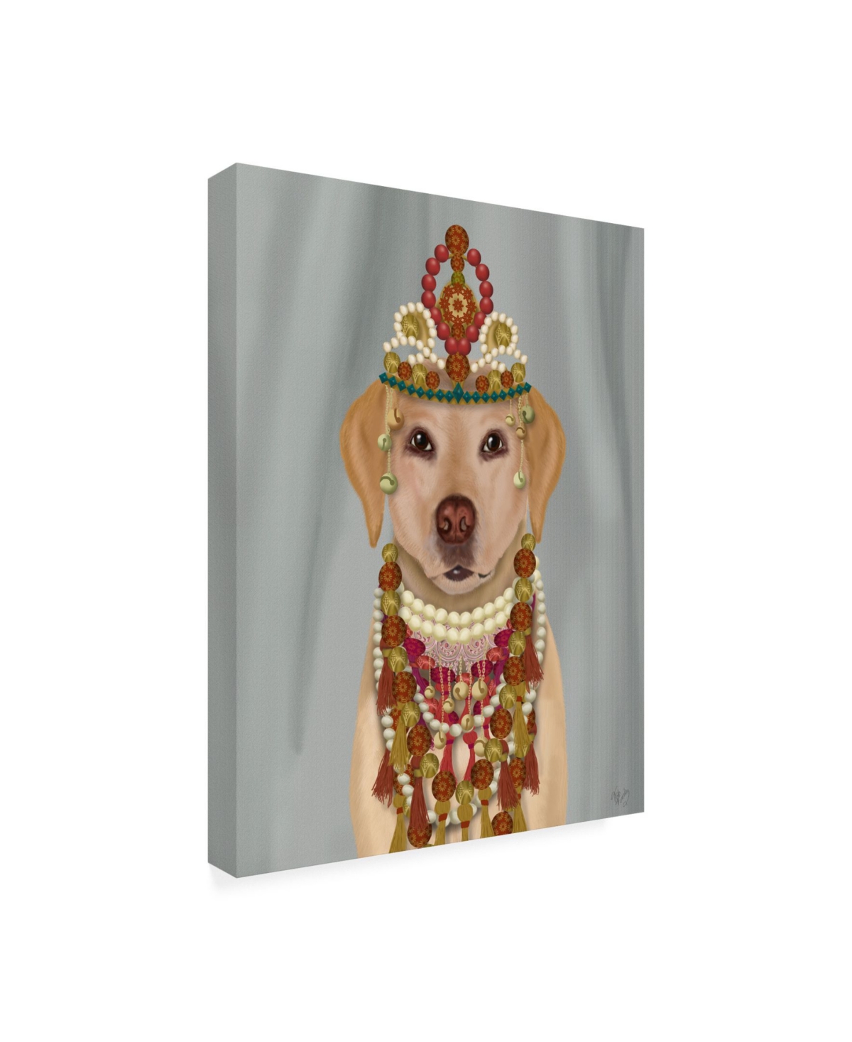 Fab Funky Yellow Labrador and Tiara, Portrait Canvas Art -