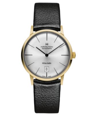 Hamilton - Watch, Men's Swiss Automatic Intra-Matic Black Leather Strap 38mm H38475751