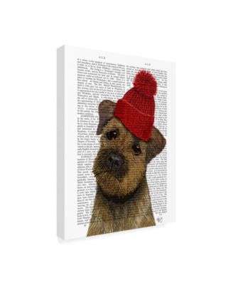 Trademark Global Fab Funky Border Terrier with Red Bobble Hat Canvas Art - 15.5" x 21"