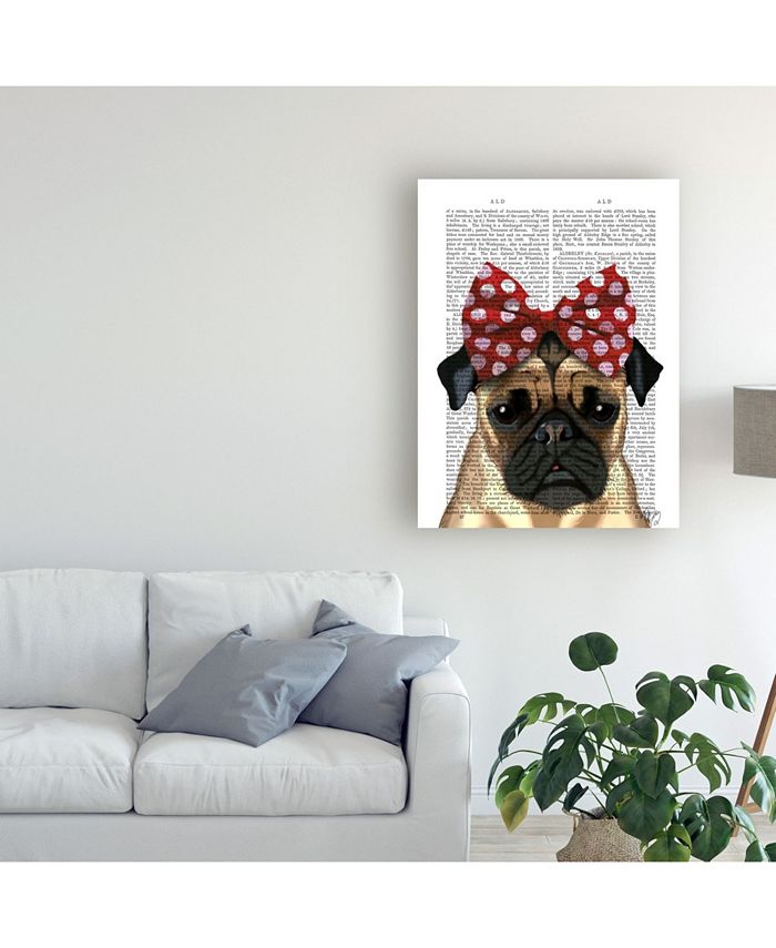 Trademark Global Fab Funky Pug with Red Spotty Bow on Head Canvas Art ...