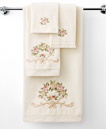 Rosefan Embroidered Cotton Bath Towels