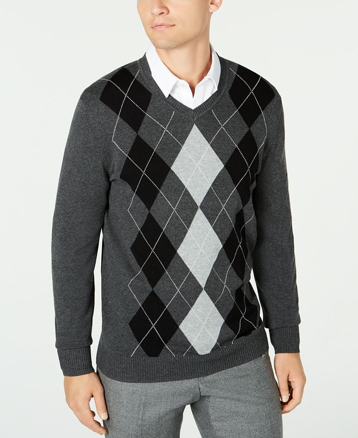Club Room Men's Pima Argyle V-Neck Sweater, Created for Macy's - Macy's