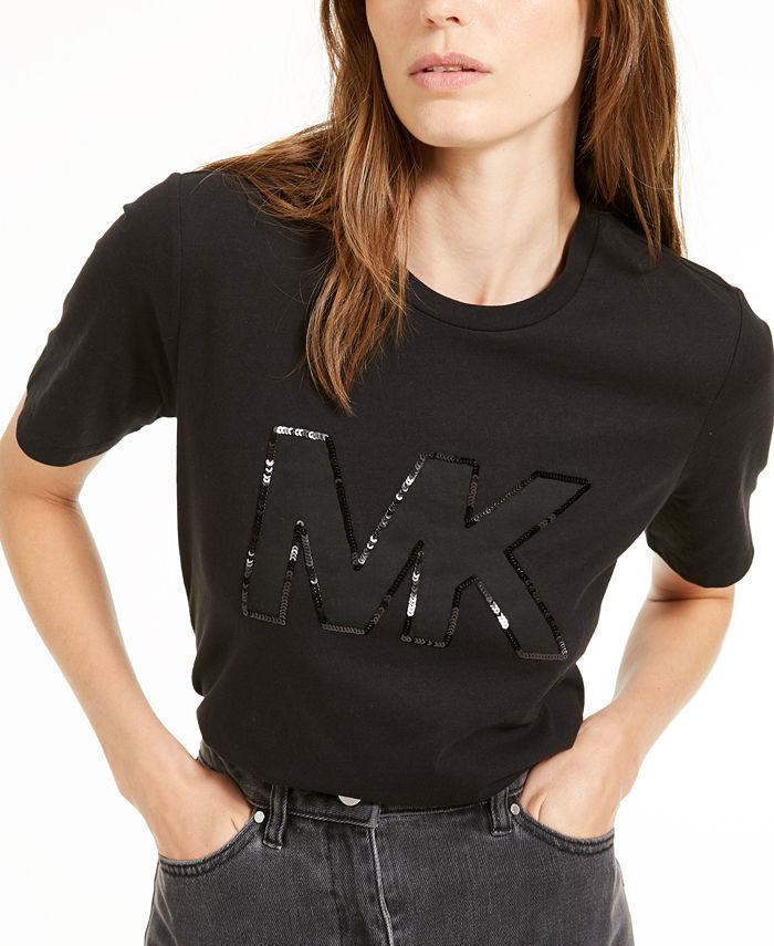 Michael Kors Women's Sequined Logo T-Shirt - Macy's