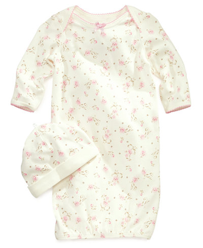 Little Me Baby Girls' Vintage Rose-Print Gown & Beanie Set