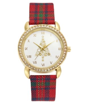 image of Holiday Lane Holiday Tree Plaid Strap Watch 36mm, Created for Macy-s