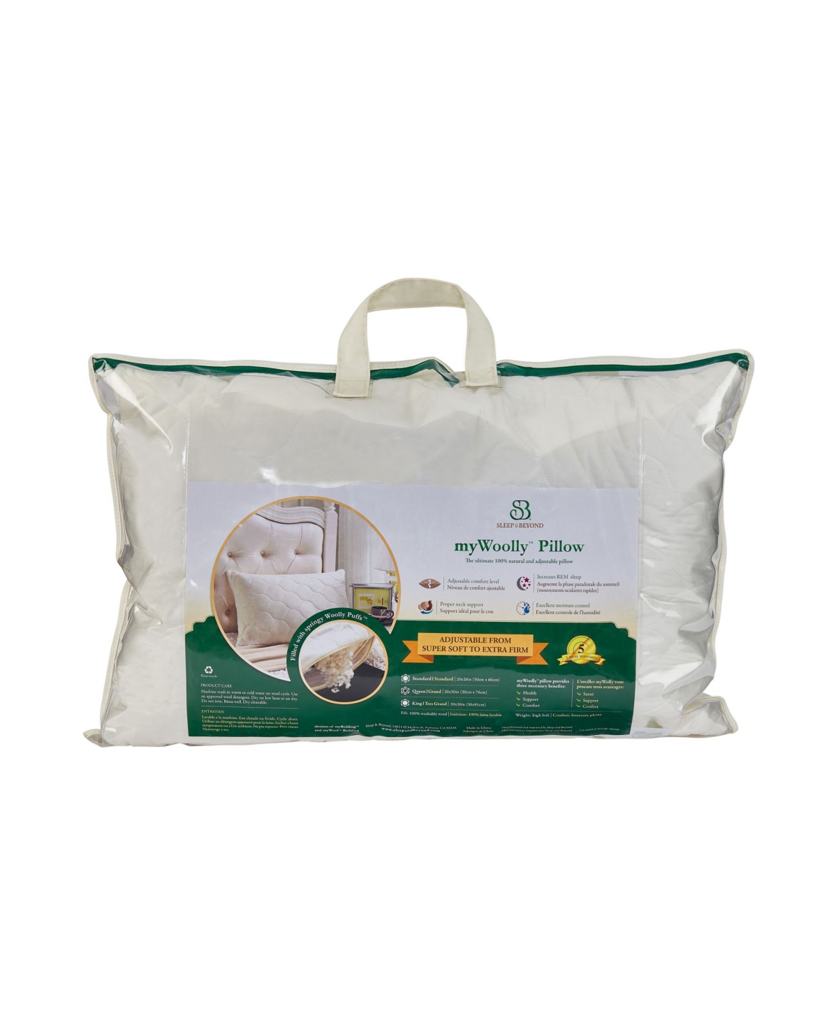 Sleep & Beyond Mywoolly Natural Adjustable and Washable Wool Pillow