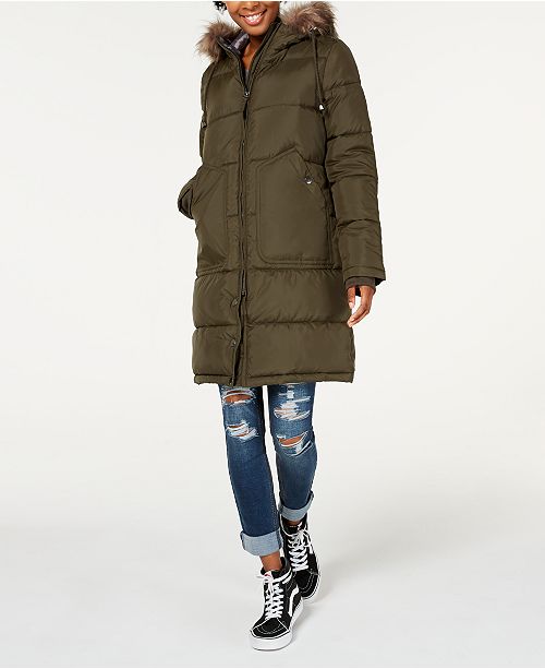 Maralyn Me Juniors Faux Fur Trim Hooded Puffer Coat Reviews
