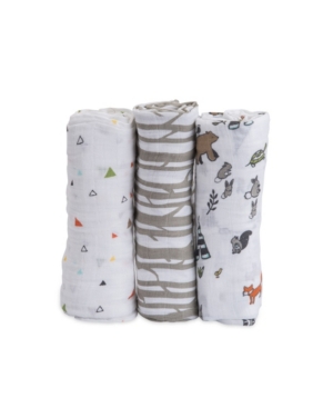 Little Unicorn Forest Friends Cotton Muslin 3-pack Swaddle Blanket Set In Forest Friends, Birch And Sprinkles Prints
