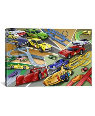 Cartoon Racing Cars Children Art by Unknown Artist Wrapped Canvas Print - 26" x 40"