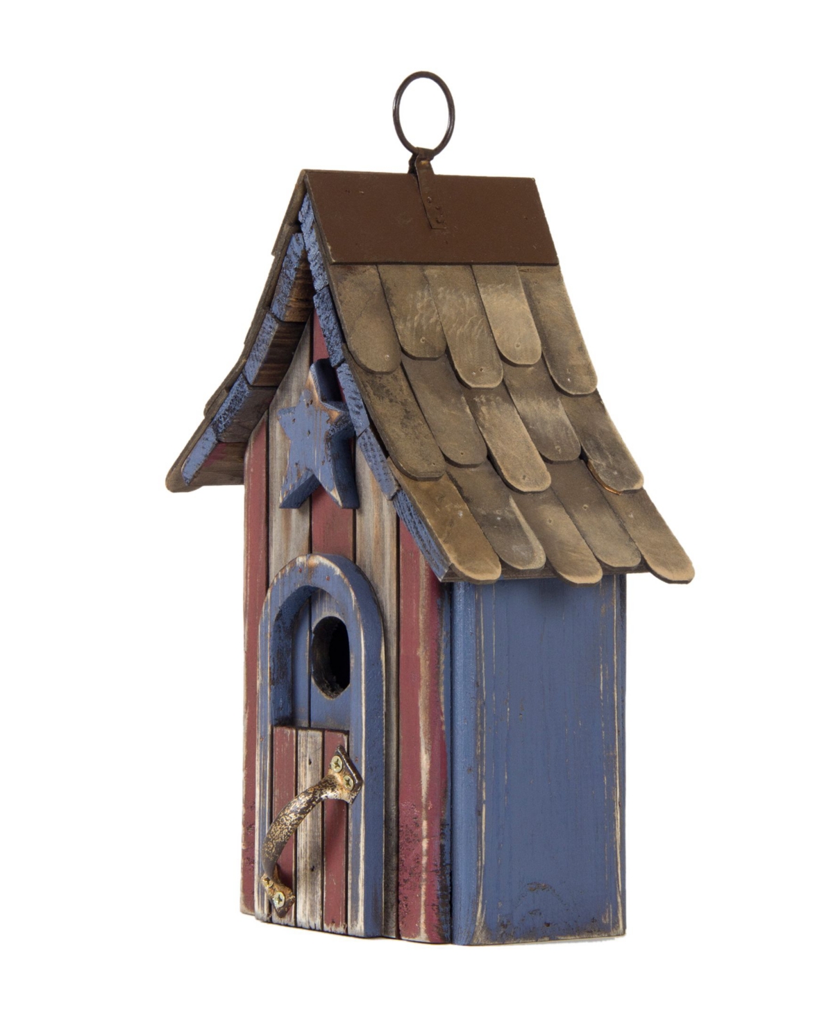 Hanging Distressed Solid Wood Garden Birdhouse - Indigo