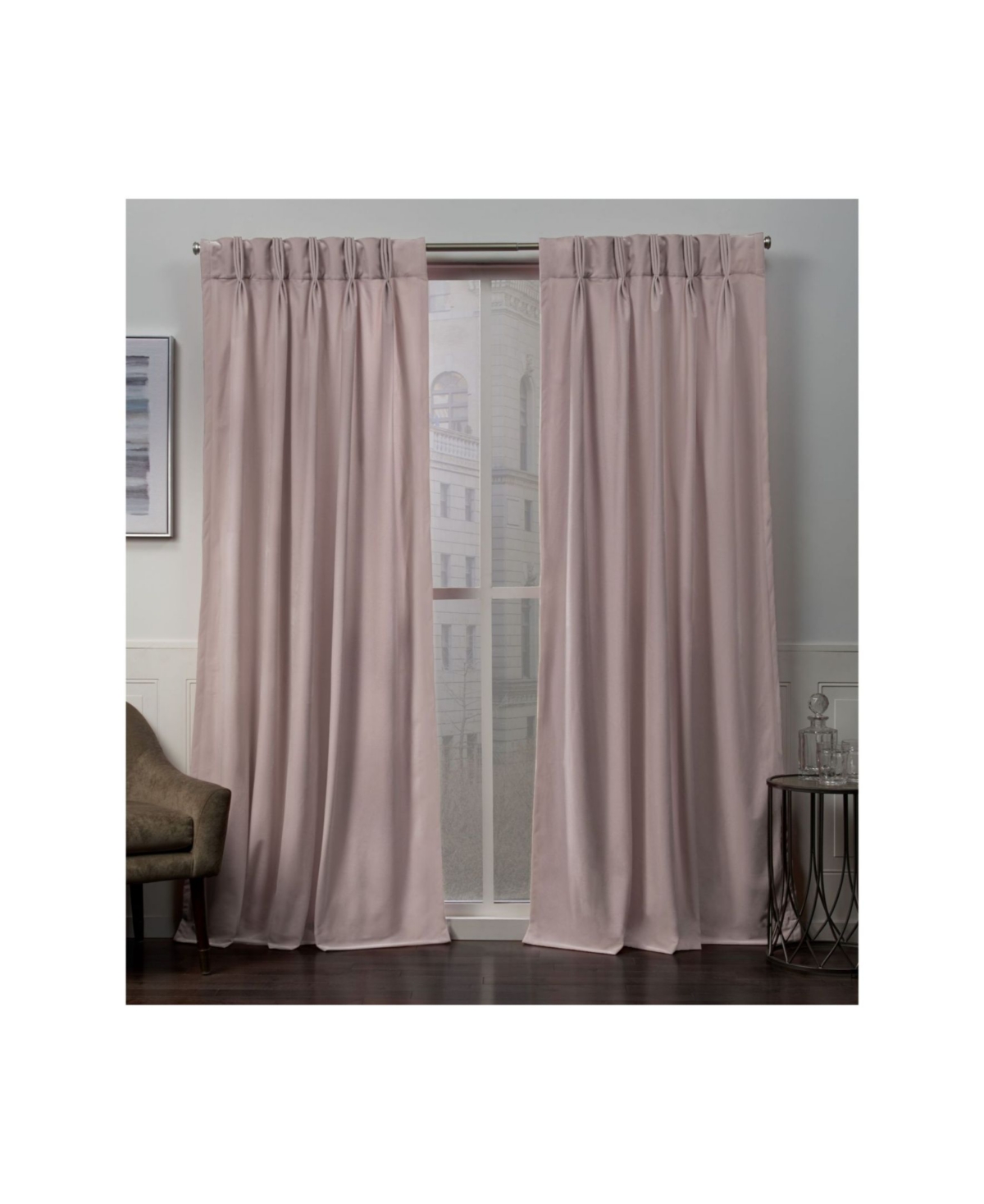 Exclusive Home Curtains Velvet Heavyweight Pinch Pleat Curtain Panel Pair, 27" X 108" In Pink