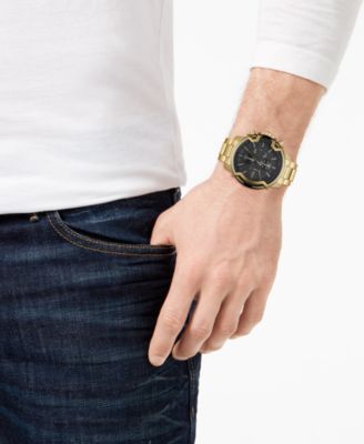 Men's Chronograph Griffed Gold-Tone Stainless Steel Bracelet Watch 48mm 