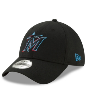 Shop New Era Miami Marlins Team Classic 39thirty Stretch Fitted Cap In Black