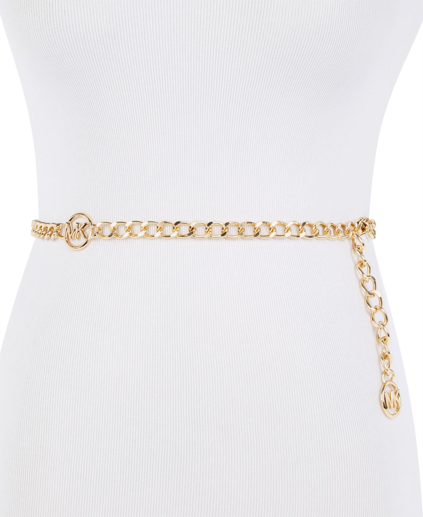Женский ремень Michael Kors MK Logo Metal Chain Belt, цвет: Золотой — фото 1