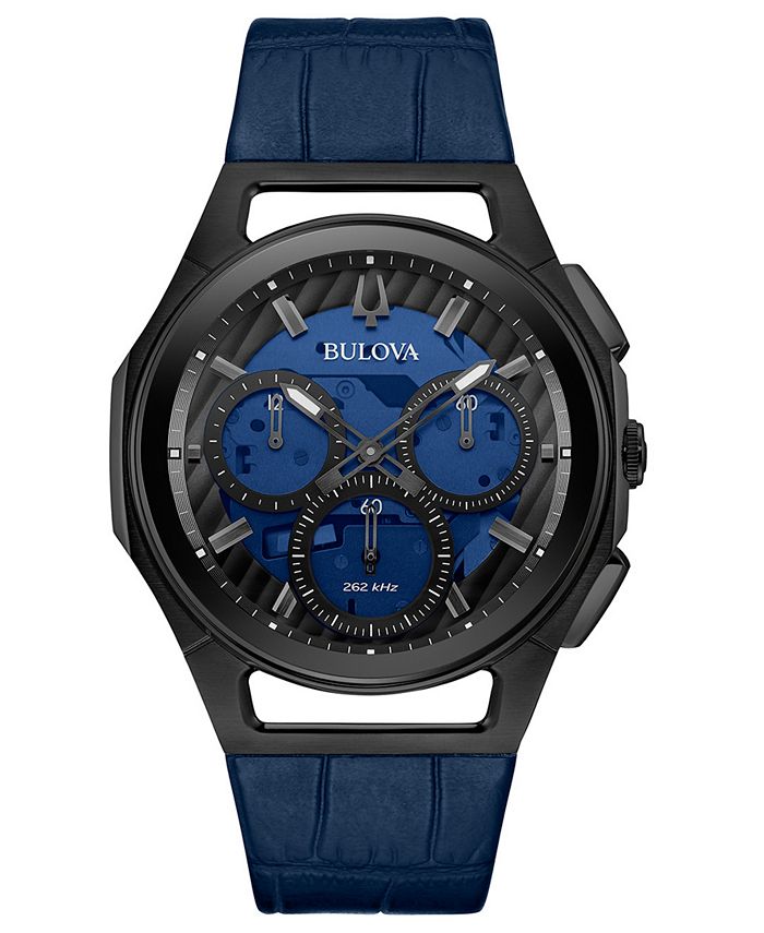 Bulova - Men's Progressive Sport Blue Leather Strap Watch 44mm