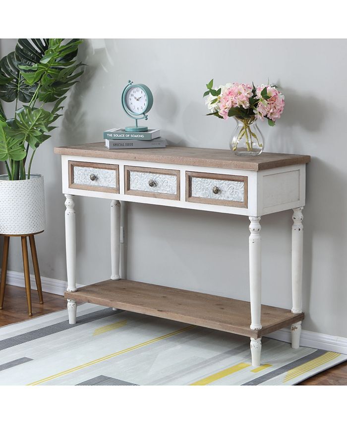 Luxen Home 3Drawer Wood Console Table with Open Storage Macy's