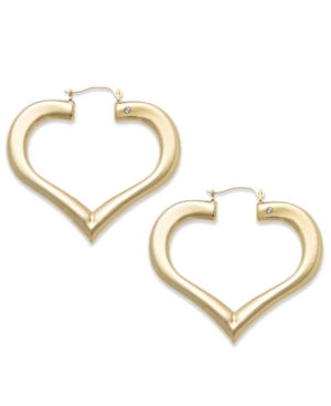 image of Signature Gold Diamond Accent Heart Hoop Earrings in 14k Gold over Resin