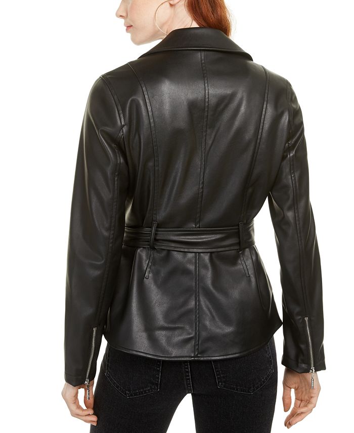 GUESS Teona Faux-Leather Jacket - Macy's