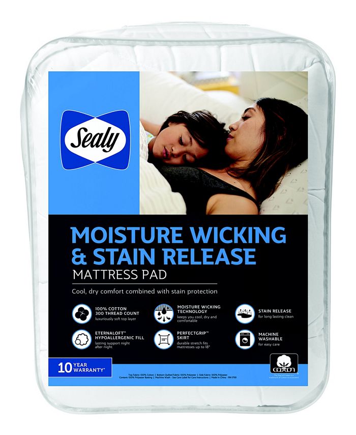 Sealy 100 Cotton Moisture Wicking and Stain Release Queen Mattress Pad