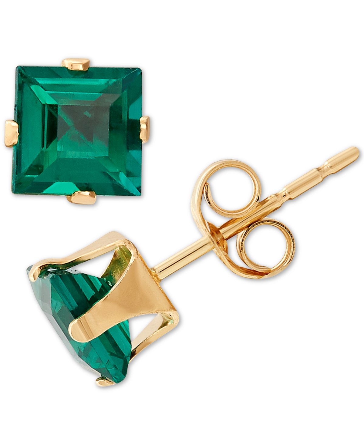 Macy's Lab-grown Emerald Stud Earrings (1 Ct. T.w.) In 14k Gold