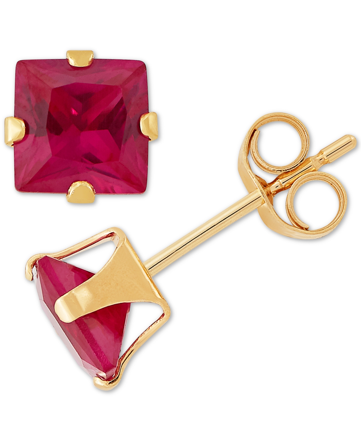 Macy's Lab-grown Emerald Stud Earrings (1 Ct. T.w.) In 14k Gold In Ruby