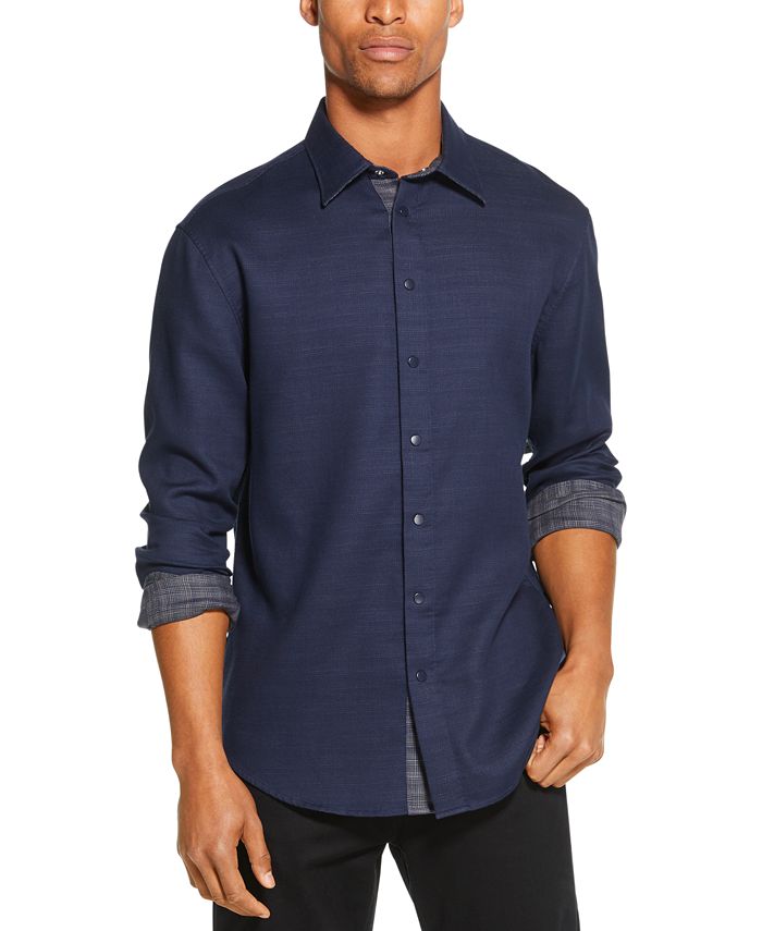 DKNY Men's Reversible Solid & Plaid Shirt & Reviews - Casual Button ...