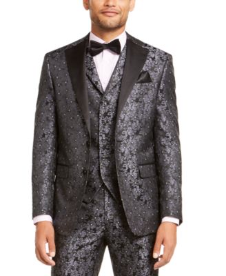 Tallia - Men's Slim-Fit Charcoal/Black Floral Suit Jacket