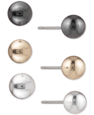 image of Dkny Tri-Tone 3-Pc. Set Ball Stud Earrings