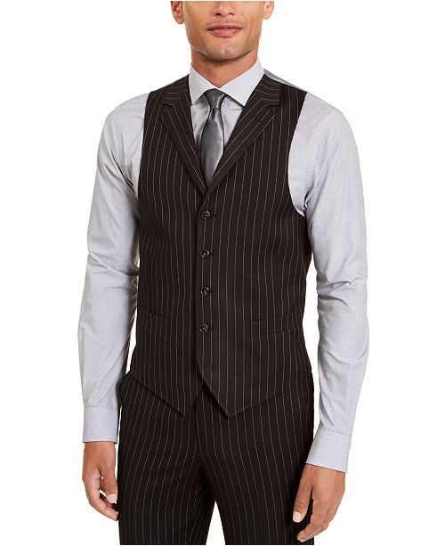 Men S Classic Fit Stretch Black Pinstripe Suit Separate Vest