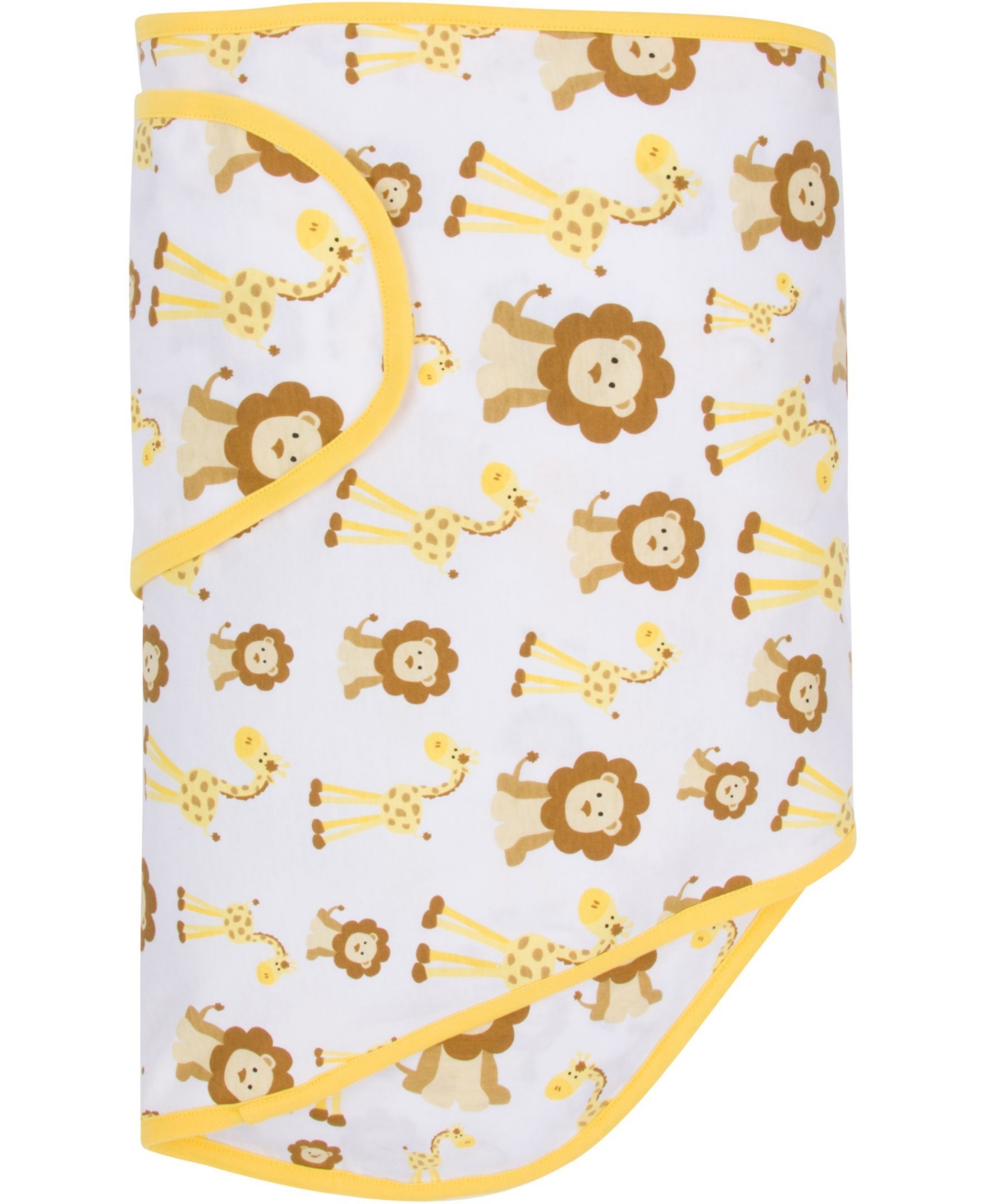 Miracle Baby Baby Boys or Baby Girls Miracle Blanket Swaddle Wrap - Giraffes Lions with Butter Yellow Trim