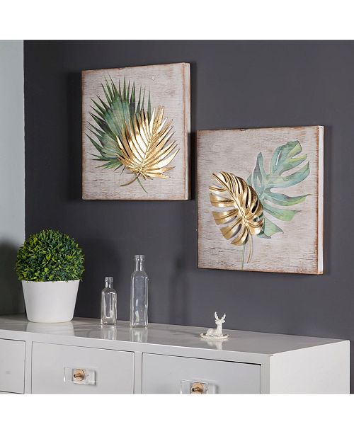 Luxen Home 2 piece Wood and Metal Tropical Leaf Wall ...