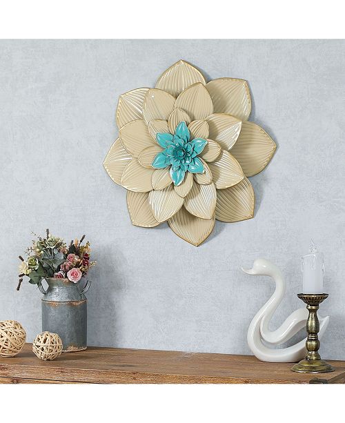 Luxen Home Gold And Teal Metal Flower Wall Decor Reviews All