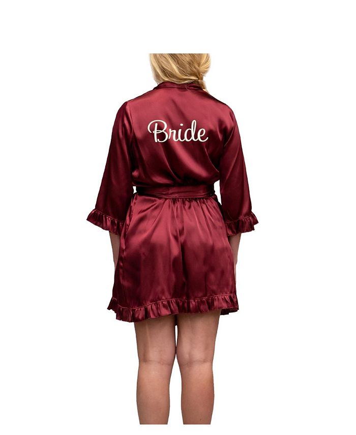 Wedding Prep Gals 'Bride' Embroidered Ruffled Robe, Online Only Macy's