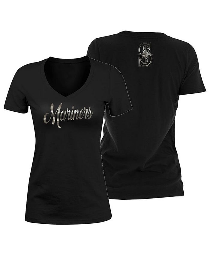 5th & Ocean Women's Seattle Mariners Black Foil V-Neck T-Shirt - Macy's