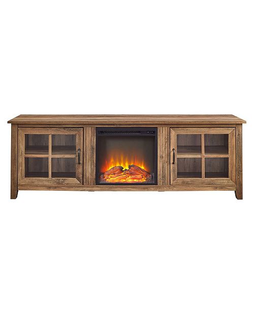 Walker Edison Farmhouse Wood Fireplace Tv Stand With Glass Doors